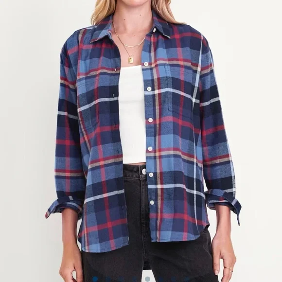 Plaid Button-Up Shirt oversized boyfriend fit - Picture 1 of 5